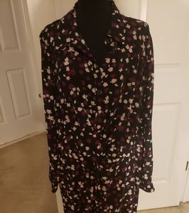 Fall leaves black, burgundy & tan blouse